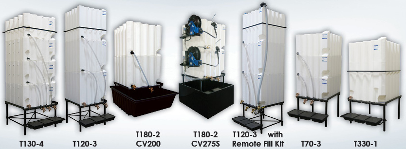Stackable Tote-A-Lube Poly Tanks and Gravity Feed Systems